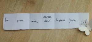 Photo d'une activité qui permet de donner le goût d'écrire : le cadavre exquis